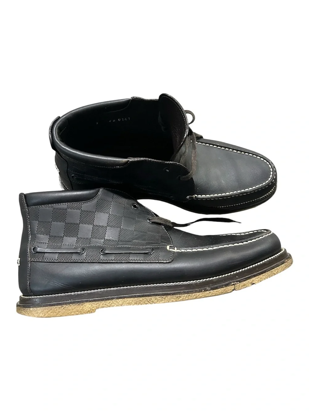 Louis Vuitton Black Leather Chukka Boots with White Stitching